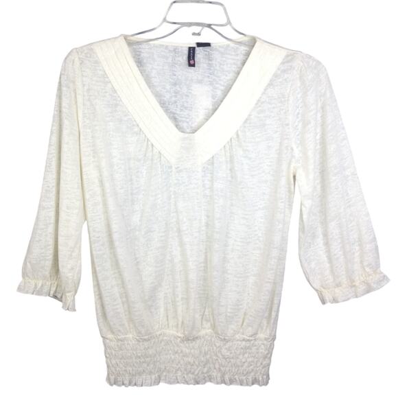 Crave V Neck 3/4 Sleeve Cream Burnout Women's Blouse Large - Picture 1 of 8